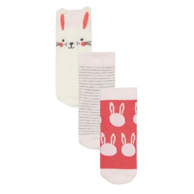 Baby girls' pack of three pink bunny print socks
